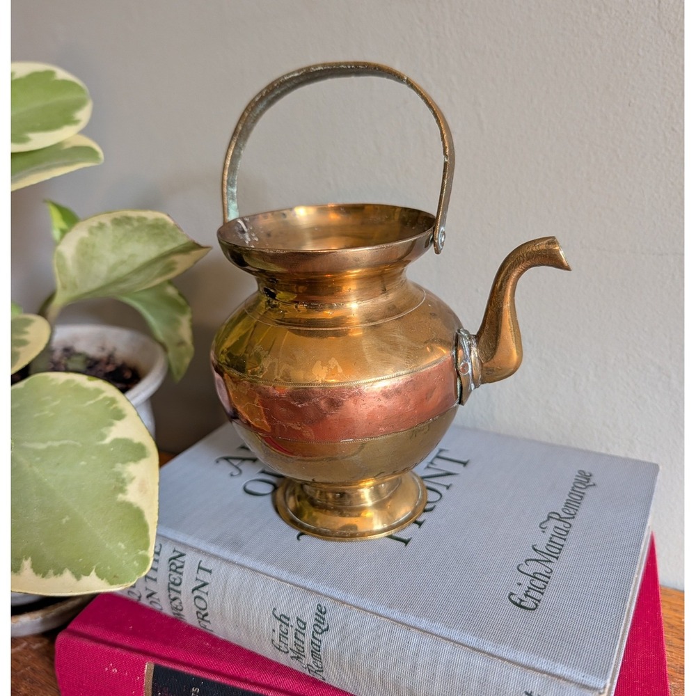 Vintage South Asian Spouted Mixed Metal Ganga Jamuna Brass Copper Vessel Pot